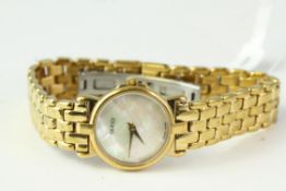 LADIES GUCCI 3400L, mother of pearl dial, gold plated case and bracelet, quartz