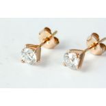 18kt Rose gold diamond earrings, approximately 1ct G/SI1