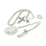 Antique sterling silver and vintage quanity of jewellery. Including a locket and chain, a buckle