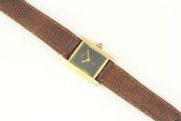 MUST DE CARTIER MANUAL WIND, black dial, gold hands, gold plated silver 21mm case, stone set
