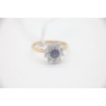 Fine 18ct Gold Sapphire and Diamond Cluster Ring Marked 18CT PLAT. The head of the ring measures