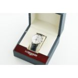 LONGINES OLYMPIC AUTOMATIC CHRONOGRAPH WRISTWATCH W/ BOX, circular silver twin register dial with