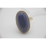 Fine 14ct Gold Lapis Lazuli Ring Marked 14K LAPIS. The head of the ring is set with a large Lapis