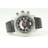 EBEL CHRONOGRAPH, Black and silver dial, stainless steel case 45mm, leather bracelet, hidden steel