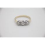 Fine Yellow Gold Traditional Three Stone Ring With an estimated 60pts of Diamonds. UK size L1/2.