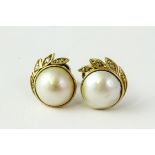 High carat chinese diamond and pearl earrings. Set in high carat yellow gold with diamonds