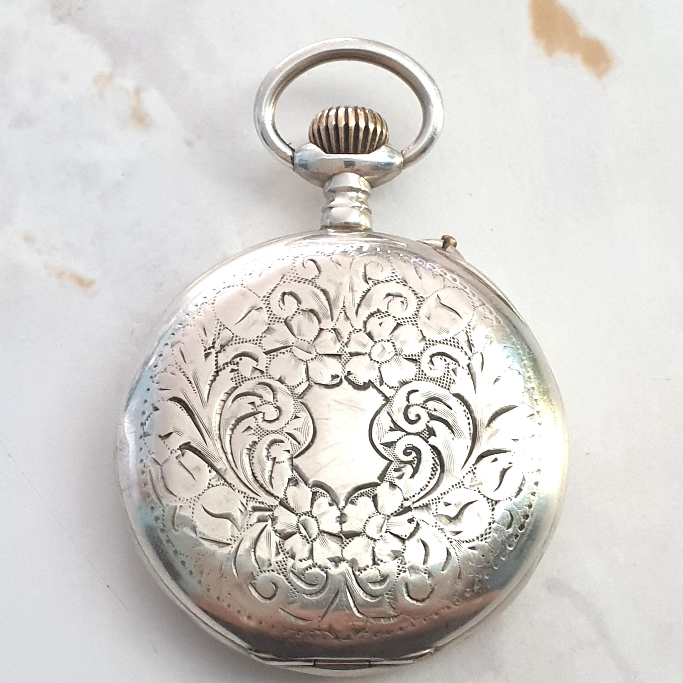 8 DAY HEBDOMAS TOP WIND POCKET WATCH WITH ENAMELLED DIAL AND VISIBLE ESCAPEMENT IN STERLING SILVER - Image 9 of 13