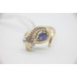 Heavy high carat gold diamond and sapphire snake ring. Measures M 1/2 . Weighs 9.2 grams