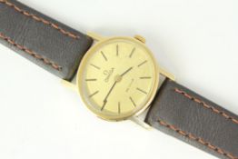 LADIE MANUAL WIND OMEGA DE VILLE, Champagne dial. In a 24mm Oval gold plated case. On a leather