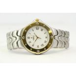 EBEL SPORTWAVE STEEL AND GOLD QUARTZ WRISTWATCH, circular white dial with roman numeral hour