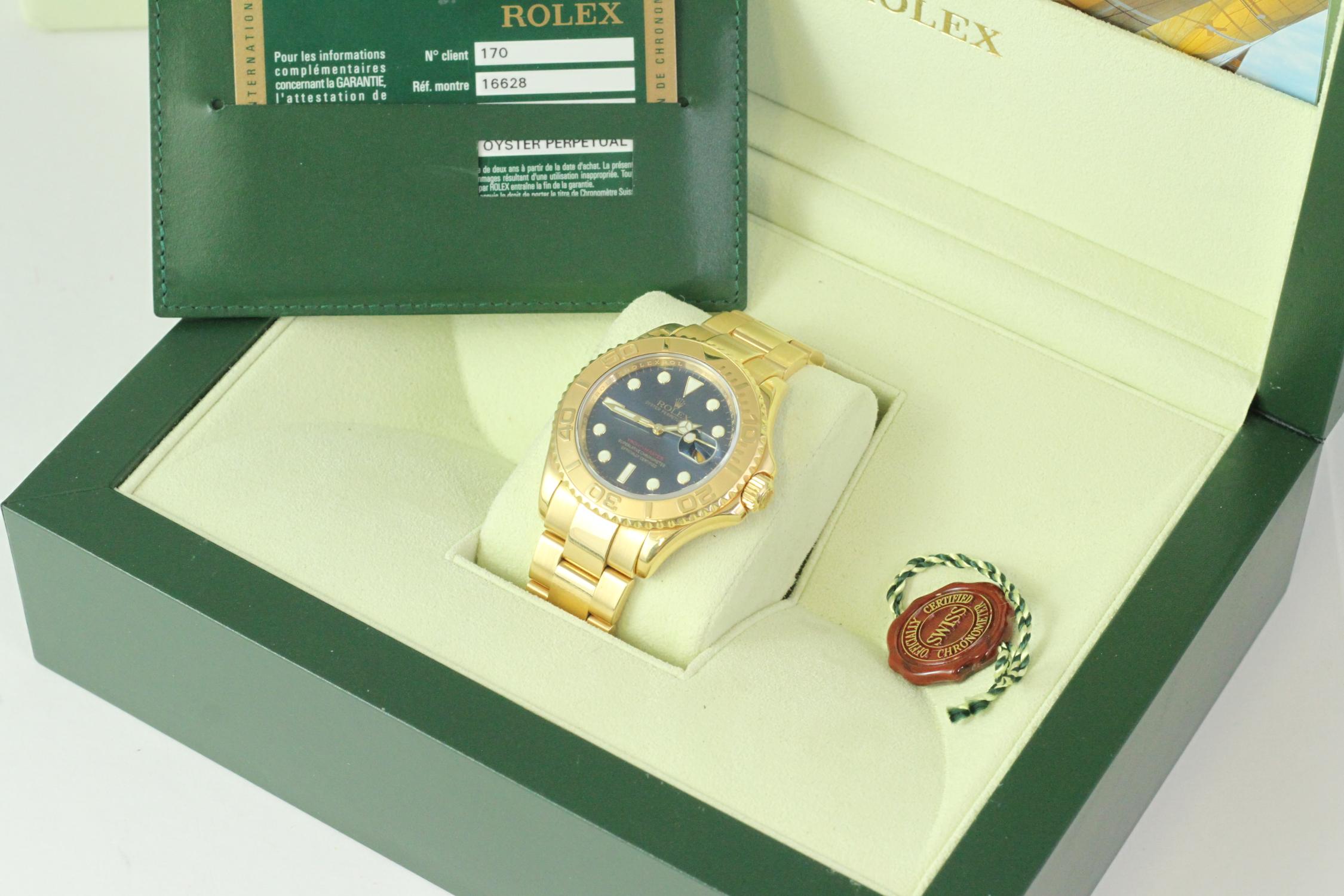 18CT GOLD ROLEX YACHT-MASTER 16628 WITH BOX AND PAPERS 2008 - Image 3 of 12