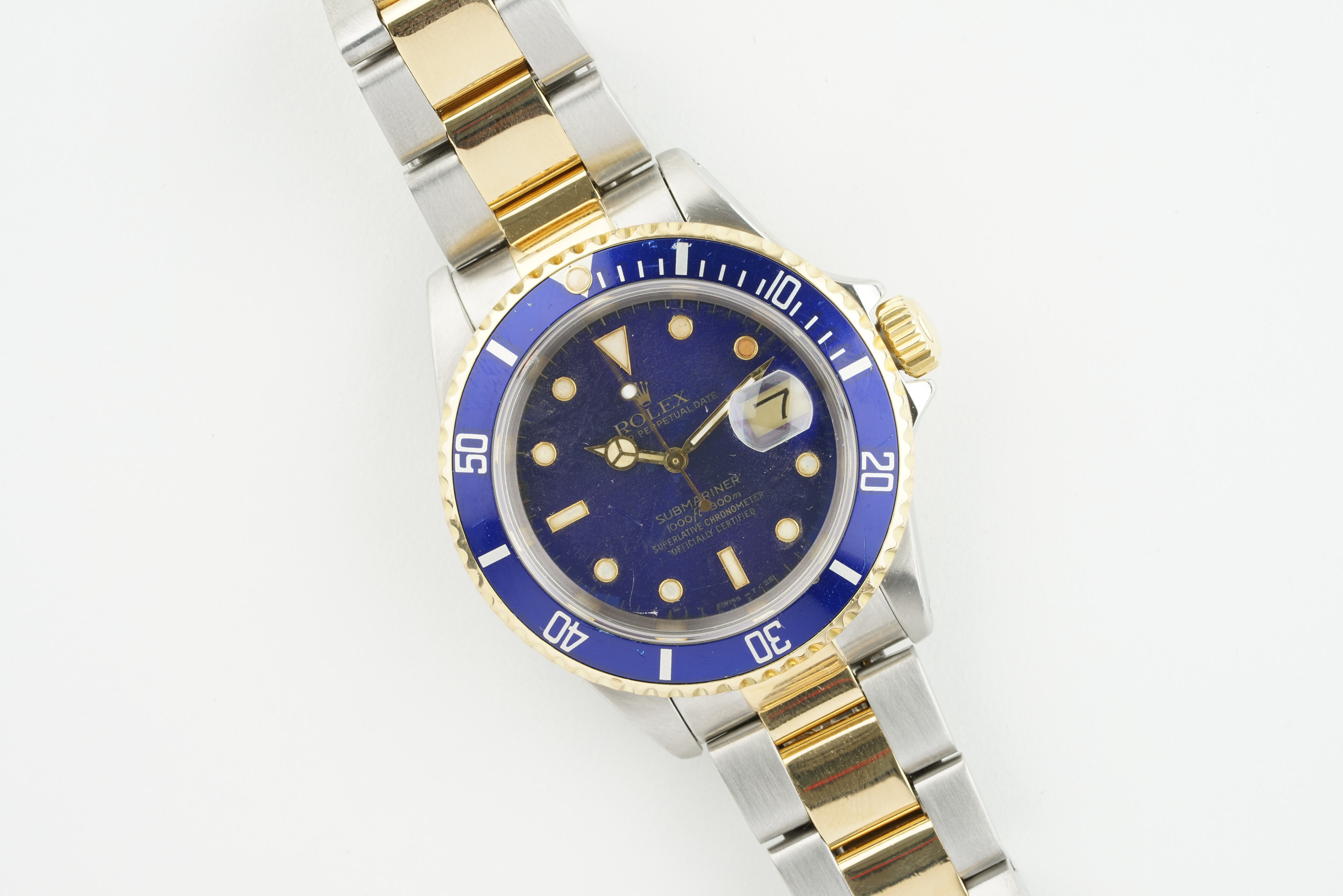 ROLEX OYSTER PERPETUAL DATE SUBMARINER BLUE/PURPLE STEEL & GOLD W/ BOX & GUARANTEE REF. 16613 - Image 2 of 4