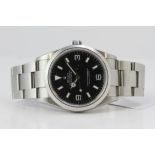 ROLEX EXPLORER REFERENCE 114270 CIRCA 2009, circular gloss black dial with applied hour markers,