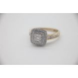 Fine 18ct Gold Square Double Halo Ring Set with a Princess Cut Diamond the ring is stamped 0.75