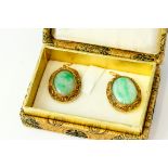 Vintage chinese sterling silver gilt and jade drop pendants in a satin box. The pendants measure 2.