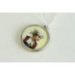 Antique sterling silver M&co enamel portrait pendant . Fully hallmarked with Chester assay office