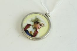Antique sterling silver M&co enamel portrait pendant . Fully hallmarked with Chester assay office