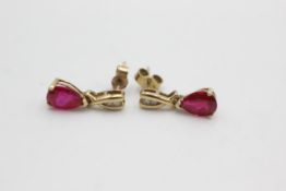 9ct gold ruby & diamond drop earrings (2g)