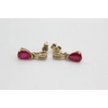 9ct gold ruby & diamond drop earrings (2g)