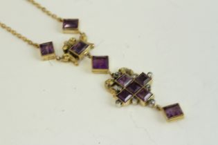 Antique 15ct gold amethyst and diamond heavy necklace. Measures 46cm in length . The pendant