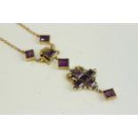 Antique 15ct gold amethyst and diamond heavy necklace. Measures 46cm in length . The pendant