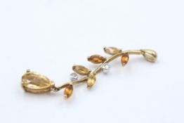 9ct gold citrine & diamond floral drop pendant (2.2g)