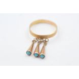 14ct gold turquoise tassels ring (1.8g)