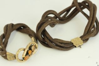 Antique victorian mourning hair jewellery . Including a bracelet and a necklace. Set with gold cased