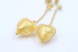 9ct gold foiled glass heart drop earrings (5.7g)