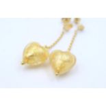 9ct gold foiled glass heart drop earrings (5.7g)