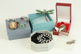Vintage collection of silver jewellery , including a David Andersen enamel butterfly brooch .