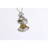 Fine 18ct gold and diamond yellow sapphire necklace . Set in white gold in 18ct , marked.