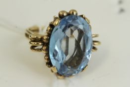 Vintage 9ct gold large blue stone ring. Fully hallmarked with a london assay office . The head of