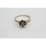 9ct gold vintage diamond & sapphire flower cluster ring (1g)