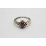 9ct gold amethyst & diamond cluster ring (1.5g)