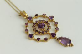 Vintage 9ct gold and natural amethyst target necklace. Set with natural amethysts. Fully