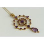 Vintage 9ct gold and natural amethyst target necklace. Set with natural amethysts. Fully