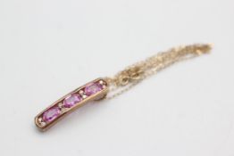 9ct gold diamond & pink gemstone pendant on chain (3.4g)