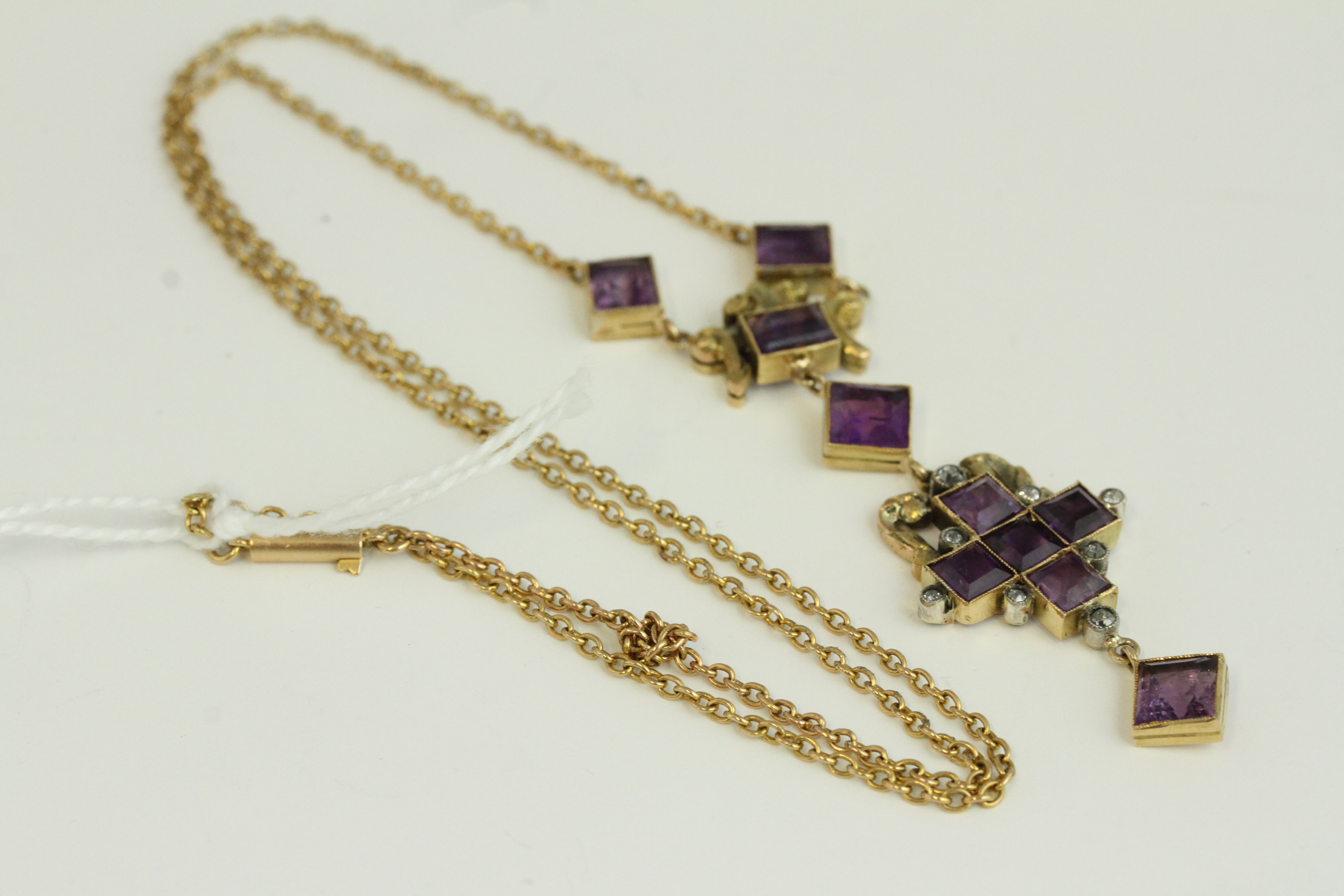 Antique 15ct gold amethyst and diamond heavy necklace. Measures 46cm in length . The pendant - Image 4 of 5