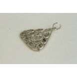 Fine silver and rose cut diamond pendant, set in silver . Measures 2cm x 2.2cm wide.