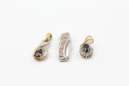 3 x 9ct gold gemstone set pendants inc. sapphire, topaz & diamond (3g)