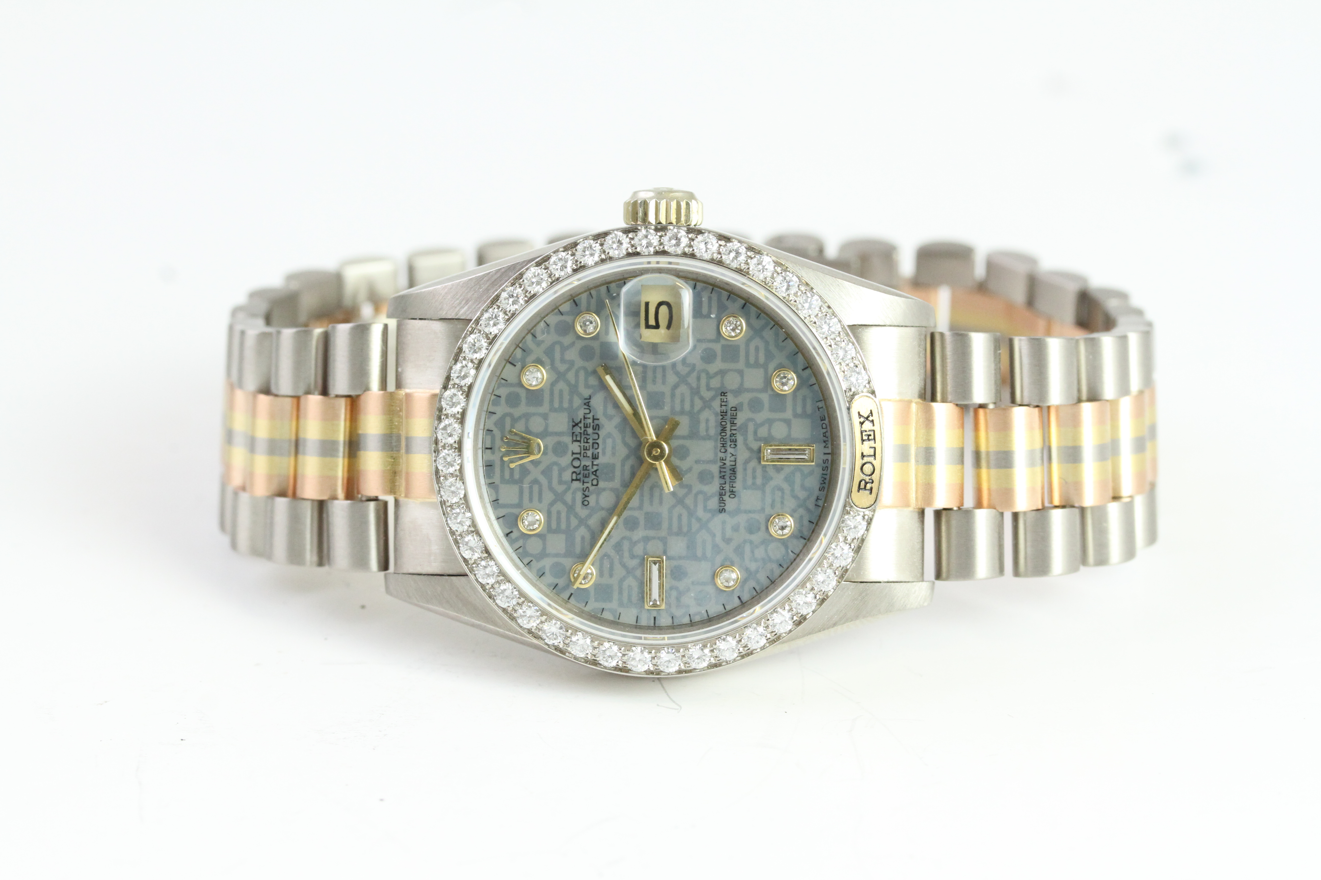 MIDSIZE 18ct ROLEX TRIDORE REFERENCE 68279B, Blue Jubilee diamond dot dial, Rolex diamond bezel with - Image 2 of 5