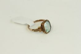 Antique 9ct gold and blue stone ring. Marked 9ct. Measures uk size H . The head of the ring measures