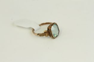 Antique 9ct gold and blue stone ring. Marked 9ct. Measures uk size H . The head of the ring measures