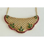 Fine heavy emerald ruby and diamond bib necklace. Set in solid 18ct gold . Weighs 19.1 grams.