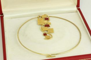 Vintage designer and enamel modernist 9ct gold heavy collar necklace set in solid 9ct gold fully