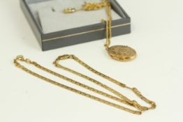 Fine 9ct gold figaro chain necklace . Solid 9ct gold , marked 375 Italy. With one other yellow metal