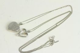 Fine 9ct gold pair of heart locket and pendant necklaces. Set in 9ct white gold . The total combined