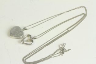 Fine 9ct gold pair of heart locket and pendant necklaces. Set in 9ct white gold . The total combined