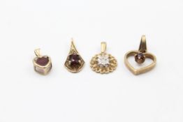 4 x 9ct gold pendants inc. garnet & diamond (2.6g)